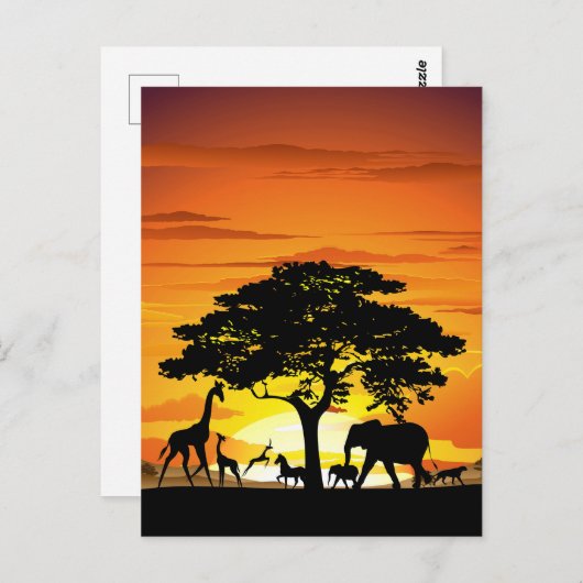 Wilde Tiere auf der afrikanischen Savanna Sunset Postkarte (Vorne/Hinten)