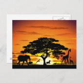 Wilde Tiere auf der afrikanischen Savanna Sunset Postkarte (Vorne/Hinten)