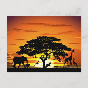 Wilde Tiere auf der afrikanischen Savanna Sunset Postkarte