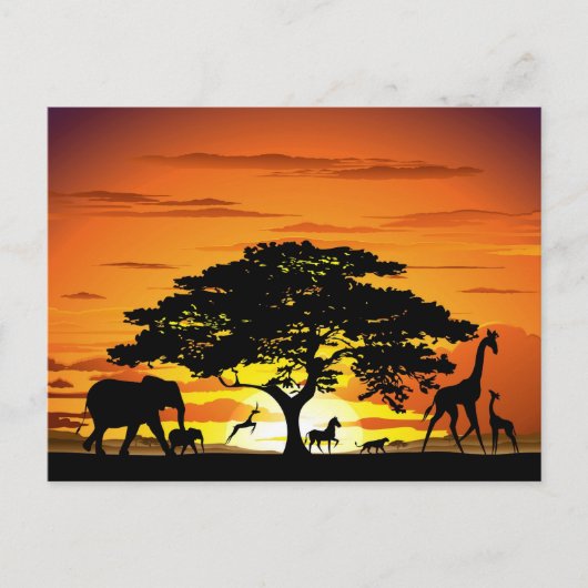 Wilde Tiere auf der afrikanischen Savanna Sunset Postkarte (Vorderseite)