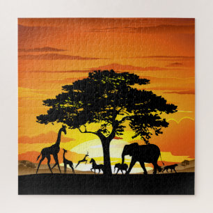 Wilde Tiere auf der afrikanischen Savanna Sunset Puzzle