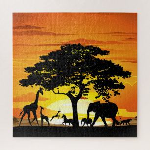 Wilde Tiere auf der afrikanischen Savanna Sunset Puzzle