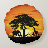 Wilde Tiere auf der afrikanischen Savanna Sunset Rundes Kissen (Rückseite)
