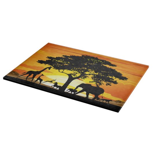 Wilde Tiere auf der afrikanischen Savanna Sunset Schneidebrett (Ecke)
