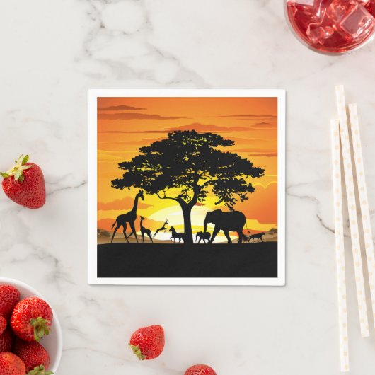 Wilde Tiere auf der afrikanischen Savanna Sunset Serviette (Beispiel)