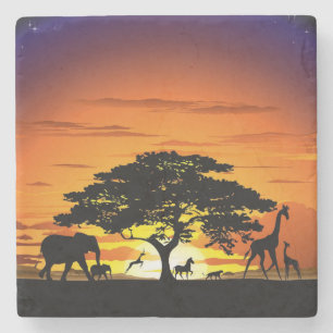Wilde Tiere auf der afrikanischen Savanna Sunset Steinuntersetzer