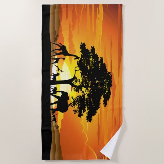 Wilde Tiere auf der afrikanischen Savanna Sunset Strandtuch (Vorderseite)