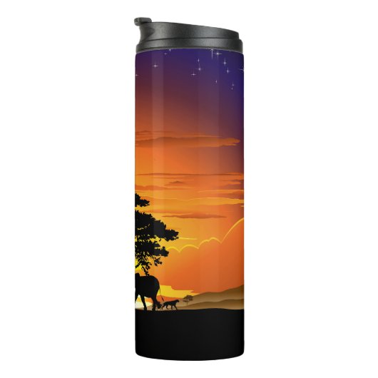 Wilde Tiere auf der afrikanischen Savanna Sunset Thermosbecher (Nach rechts gedreht)