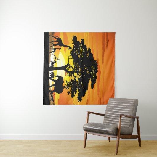 Wilde Tiere auf der afrikanischen Savanna Sunset Wandteppich (Beispiel (Horizontal))