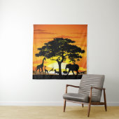 Wilde Tiere auf der afrikanischen Savanna Sunset Wandteppich (Beispiel)