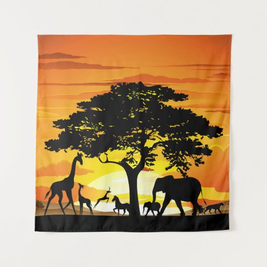 Wilde Tiere auf der afrikanischen Savanna Sunset Wandteppich (Vorderseite)