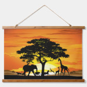 Wilde Tiere auf der afrikanischen Savanna Sunset Wandteppich Mit Holzrahmen (Vorderseite 2)