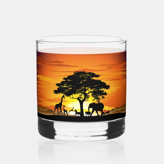 Wilde Tiere auf der afrikanischen Savanna Sunset Whiskyglas (Vorderseite)
