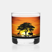 Wilde Tiere auf der afrikanischen Savanna Sunset Whiskyglas (Rückseite)