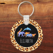 Wilde Tiere auf einem exotischen Leopardenmuster Schlüsselanhänger (Vorderseite)