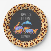 Wilde Tiere auf exotischem Leopard Print Birthday Pappteller (Vorderseite)