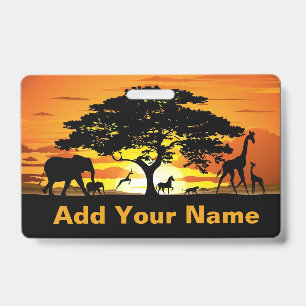 Wilde Tiere auf Savannah-Sonnenuntergangs-Manschet Ausweis