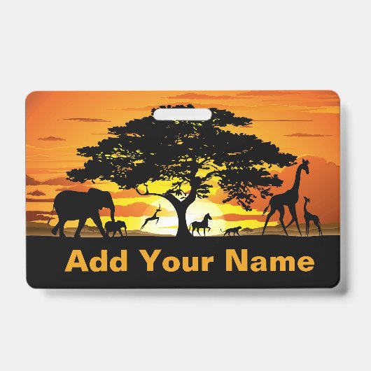 Wilde Tiere auf Savannah-Sonnenuntergangs-Manschet Ausweis (Vorderseite)