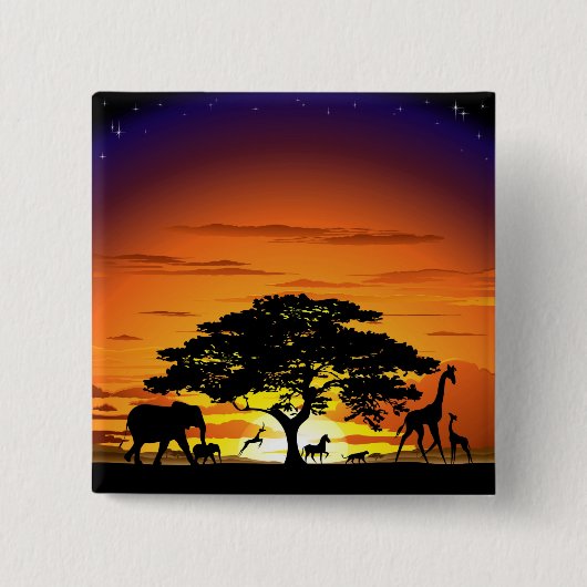 Wilde Tiere auf Savannah Sunset Button (Vorderseite)