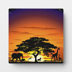 Wilde Tiere auf Savannah Sunset Plaque Fotoplatte