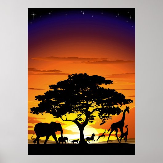 Wilde Tiere auf Savannah Sunset Poster (Vorne)