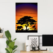 Wilde Tiere auf Savannah Sunset Poster (Heimbüro)