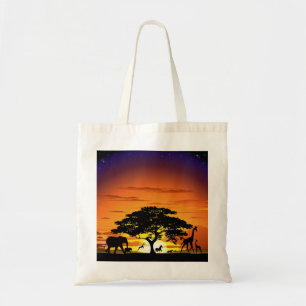 Wilde Tiere auf Savannah Sunset Tote Tasche