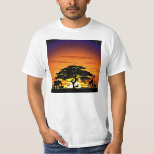 Wilde Tiere auf Savanne-Sonnenuntergang-T - Shirt