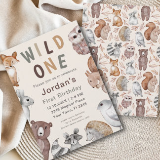 Wilde Tiere aus Holz !st Birthday Party Einladung