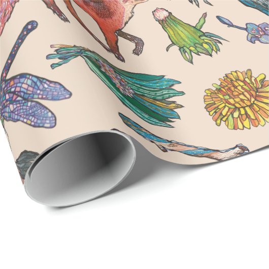 Wilde Tiere aus Irland Umschlagpapier in Beige Geschenkpapier (Rolleneckpunkt)