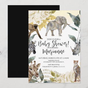 Wilde Tiere Baby Shower Faux Gold Glitter Einladung