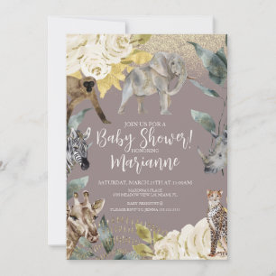 Wilde Tiere Baby Shower Glitter Dusty Pink  Einladung