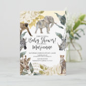 Wilde Tiere Baby Shower Imitate Gold Glitzer Einladung (Stehend Vorderseite)