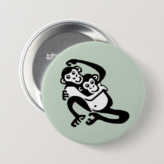 Wilde Tiere - BONOBO - Schimpanse - Primat - Grün Button (Vorne & Hinten)