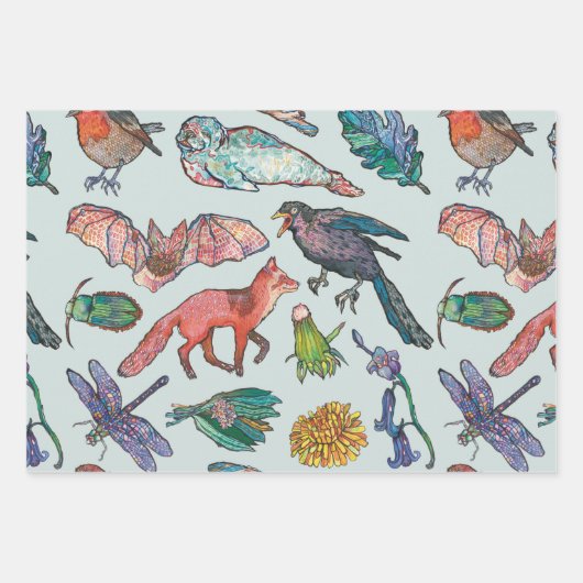 Wilde Tiere, das Set des Packpapiers Geschenkpapier Set (Vorderseite 3)