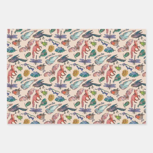 Wilde Tiere, das Set des Packpapiers Geschenkpapier Set (Vorderseite 2)