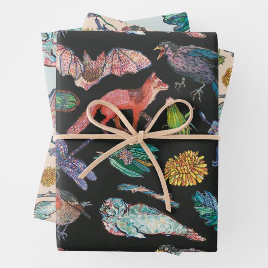 Wilde Tiere, das Set des Packpapiers Geschenkpapier Set (Beispiel)