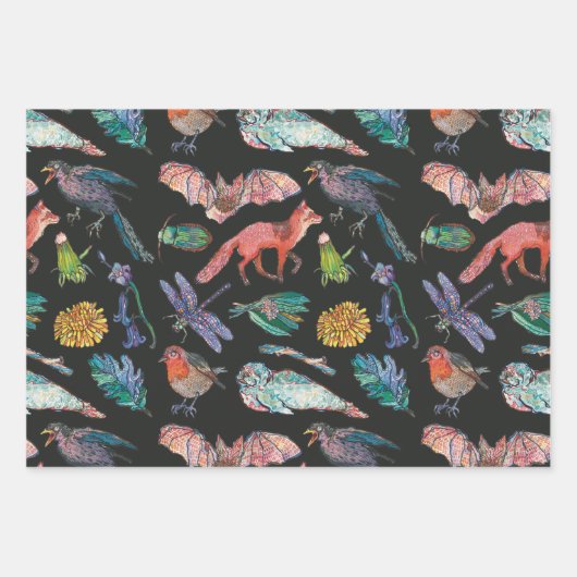 Wilde Tiere, das Set des Packpapiers Geschenkpapier Set (Vorderseite)