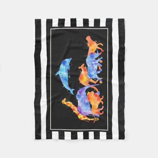 Wilde Tiere, die zusammen eine farbenfrohe Wasserf Fleecedecke (Vorderseite)