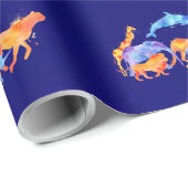 Wilde Tiere, die zusammen eine farbenfrohe Wasserf Geschenkpapier (Rolleneckpunkt)