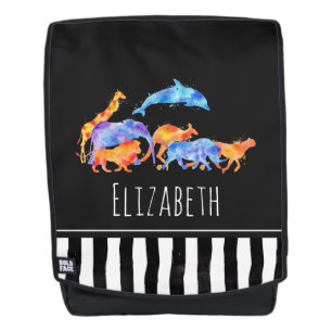 Wilde Tiere, die zusammen eine farbenfrohe Wasserf Rucksack