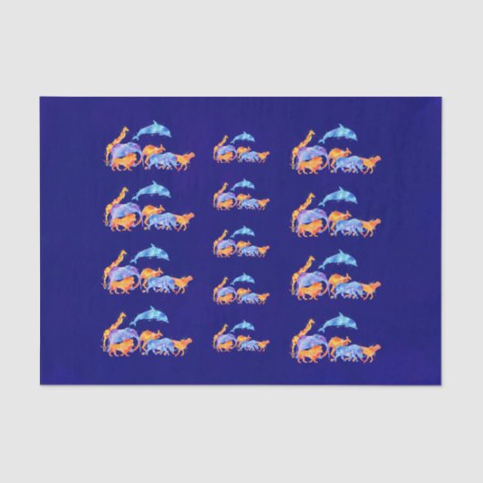 Wilde Tiere, die zusammen eine farbenfrohe Wasserf Seidenpapier (Vorderseite)