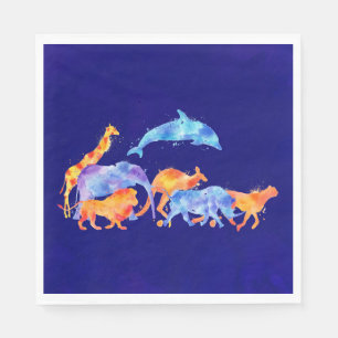 Wilde Tiere, die zusammen eine farbenfrohe Wasserf Serviette