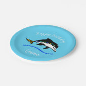 Wilde Tiere - DOLPHIN - Happy Birthday- Blau Pappteller (Schrägansicht)