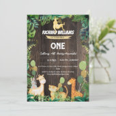 Wilde Tiere Dschungel Thema Kinder Safari Geburtst Einladung (Stehend Vorderseite)