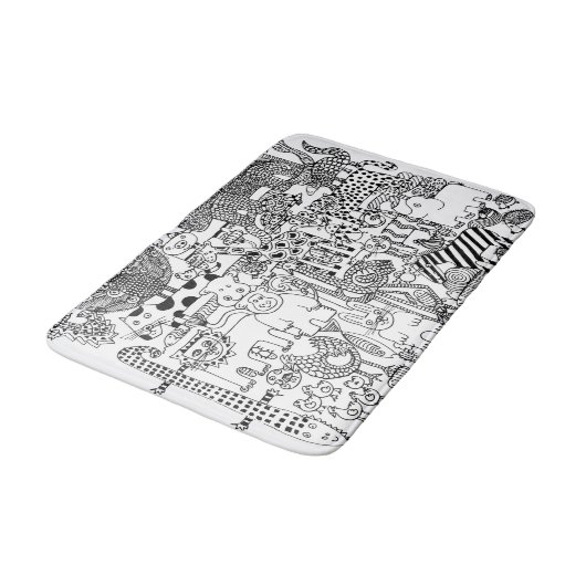 Wilde Tiere handgezeichnet Schwarz-Weiß-Kunst Badematte (Schrägansicht)