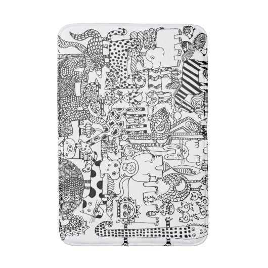 Wilde Tiere handgezeichnet Schwarz-Weiß-Kunst Badematte (Vorderseite Vertikal)