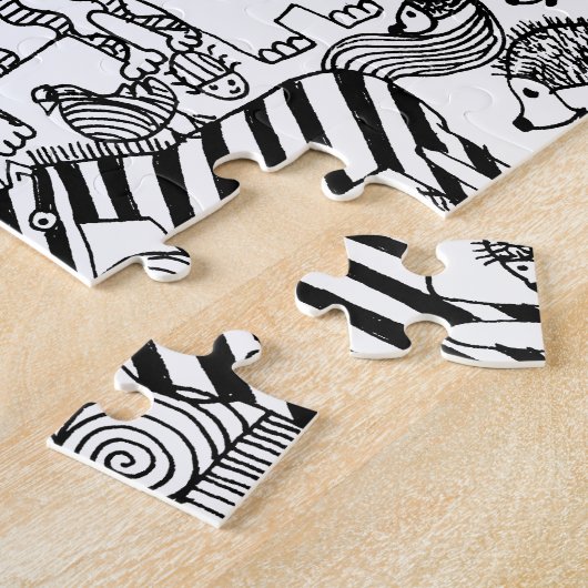 Wilde Tiere handgezeichnet Schwarz-Weiß-Kunst Puzzle (Seite)