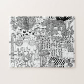 Wilde Tiere handgezeichnet Schwarz-Weiß-Kunst Puzzle (Horizontal)