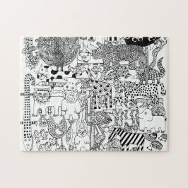 Wilde Tiere handgezeichnet Schwarz-Weiß-Kunst Puzzle